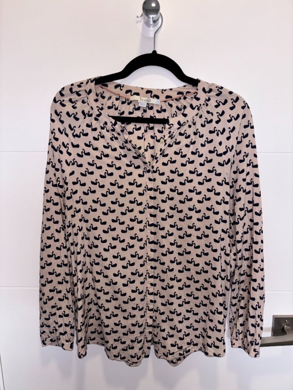 Boden Swan Print Blouse Pink Navy Size 10